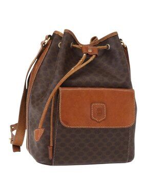 Authentic CELINE Macadam Canvas Shoulder Bag PVC Leather 2way Brown Gold